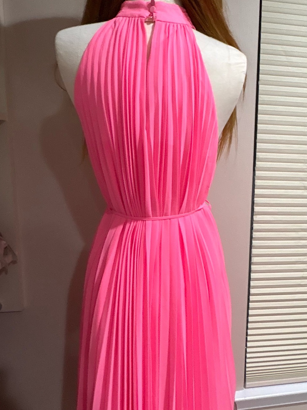 Milly Hot Pink Pleated Halter Maxi Dress